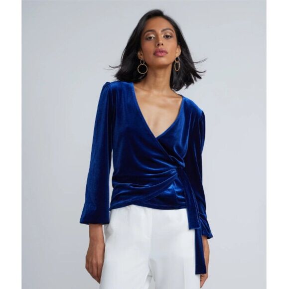NY&CO V-Neck Velvet Top | Long Sleeve Wrap-Tie | Women's Small - Picture 1 of 10